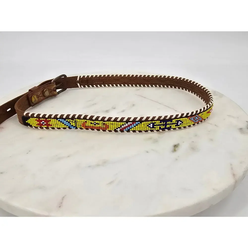 Vintage Kids' Southwestern Native Beaded Leather Belt